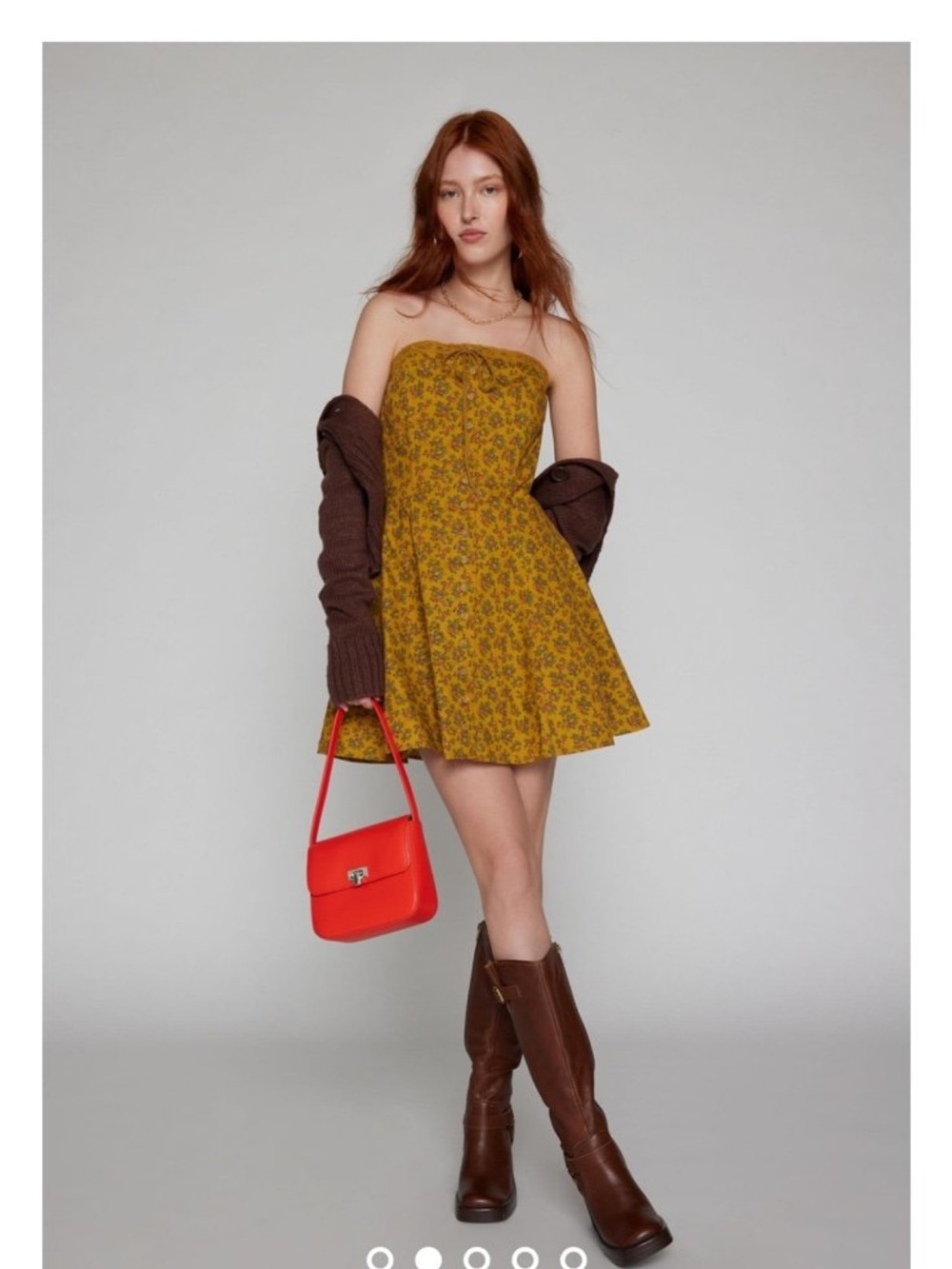 Kimchi Blue Strapless Floral Mini Dress in Mustard